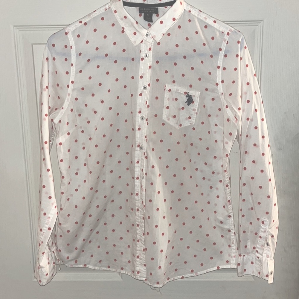 US Polo Shirt size medium , red polka dots, slightly used.